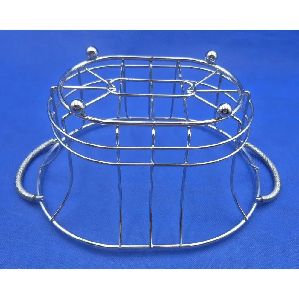Chrome Oval Fruit Basket Raised Ball Feet Coiled Wire Handles 12x8x5.5